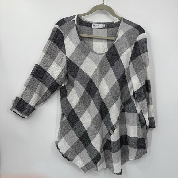Habitat Clothes To Live In Tunic Large Asymmetrical Bufflalo Plaid Linen Blend - Picture 12 of 13
